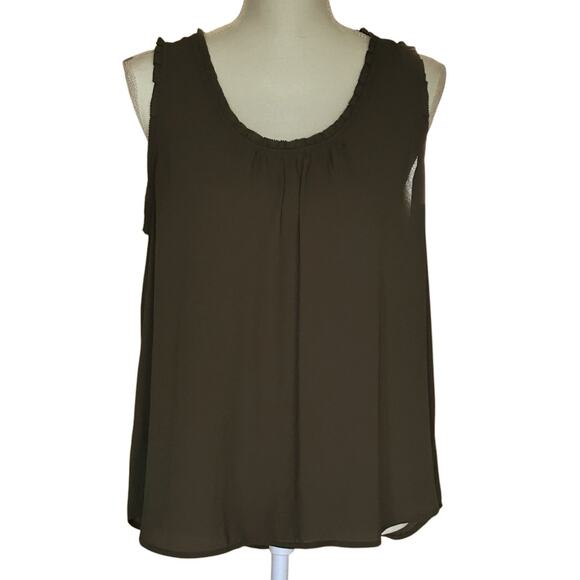 LOFT Women's Ruffle Scoop Tank in Olive Green-Size LP - Picture 1 of 5